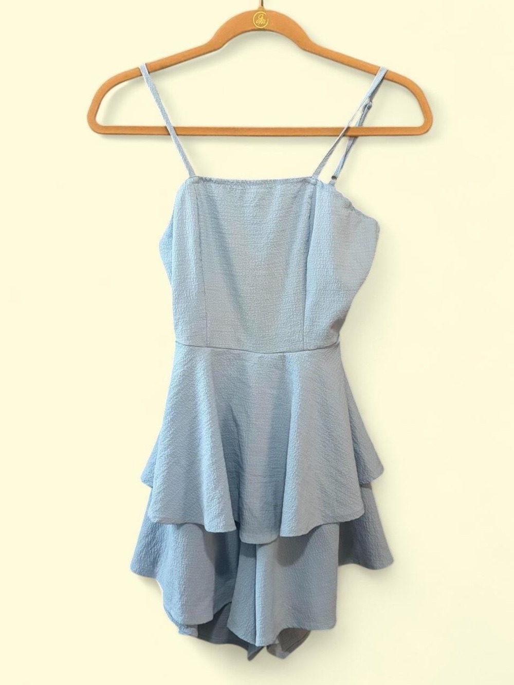 SHEIN Light Blue Tiered Ruffle One-Piece Romper for Kids
